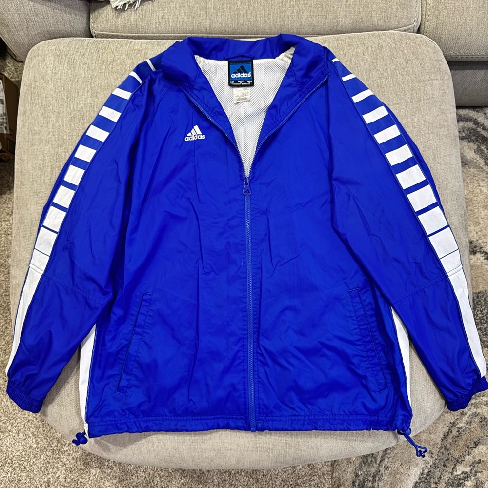 Vintage 90s Adidas Team Royal Blue Mesh Lined Zip-Up Oversized Windbreaker
